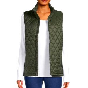 TIME AND TRU Green Full Zip Puffer Quilted Vest NWOT